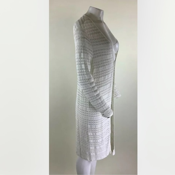 Carlisle Sz M Open Knit Duster Cardigan White Rayon Nylon Clasp Front Sweater - Picture 3 of 5
